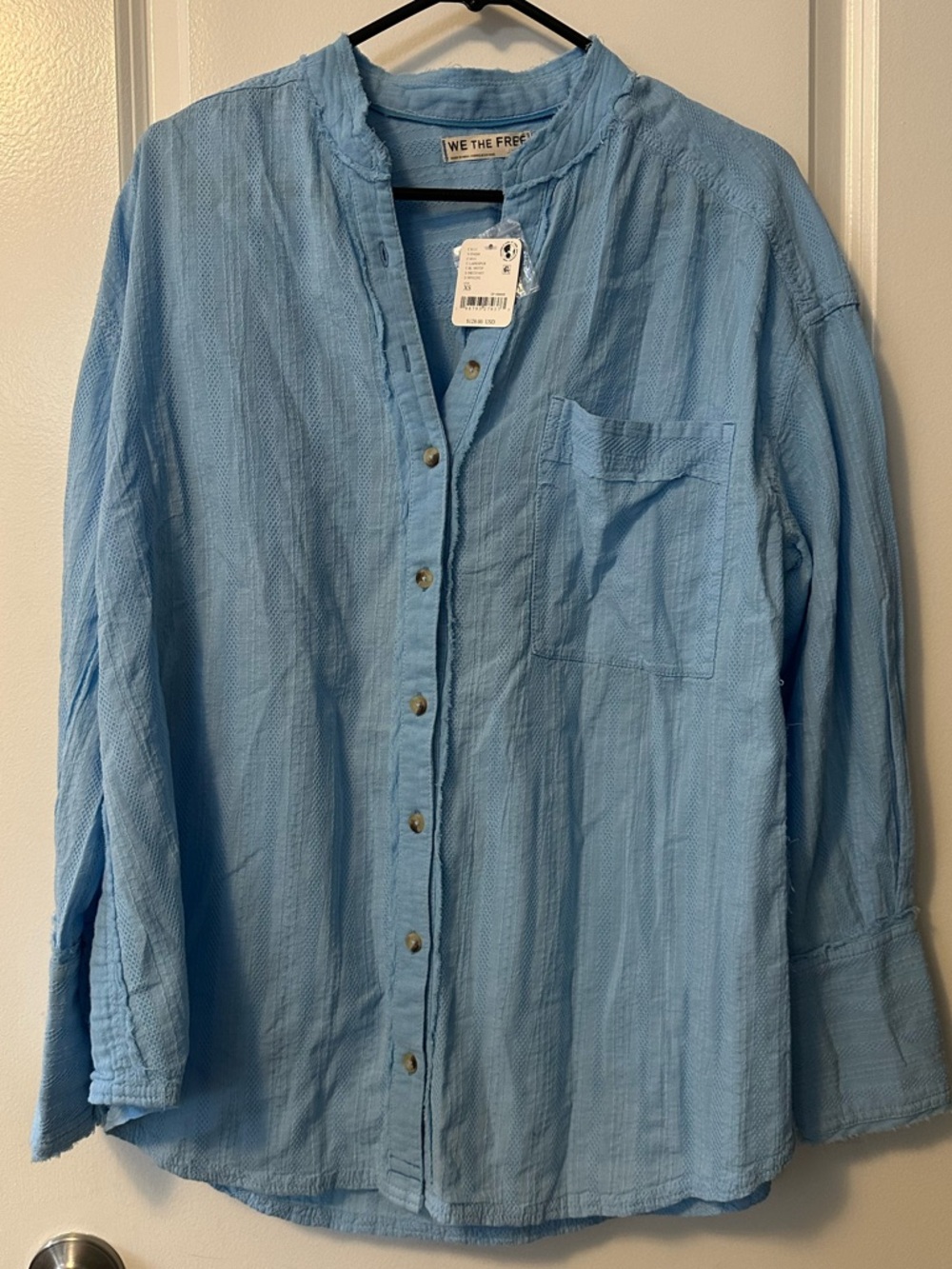 We The Free Pale Blue Textured Button-Up Blouse 100% cotton NWT